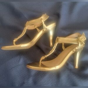 Women heeled metallic gold with glitz sandal size 6 _ 36 By BAMBOO